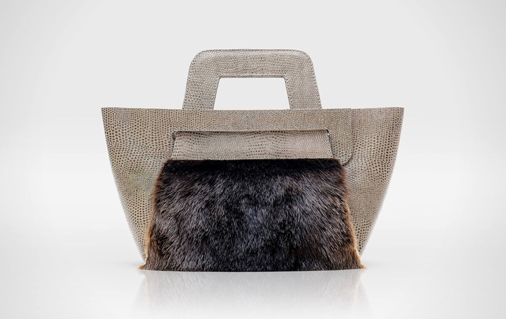 PRE-ORDER ONLY. Beige Embossed Stingray with Nutria Fur