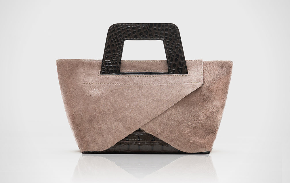 Pony Hair Blush and Coffee Embossed Leather