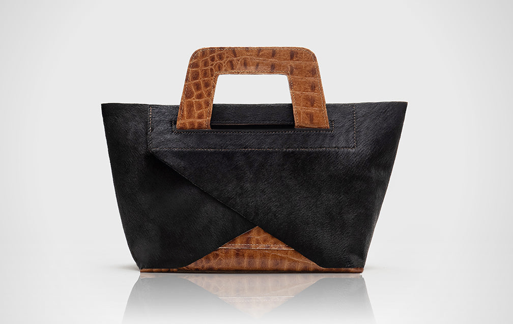 Pony Hair Black with Brown Embossed Croc